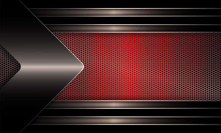 Geometric abstract design with a mesh red frame with a shiny bronze edging, with an arrow of metallic hue.のイラスト素材