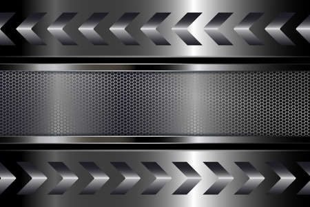 Geometric abstract design with a metal mesh frame and with metallic shade arrows.のイラスト素材