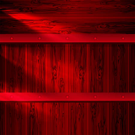 Red abstract background with outline of skin boards, billboard with bright light and rivets, nails.のイラスト素材