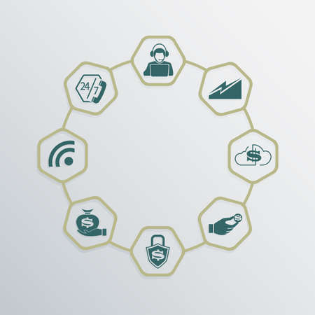 Round composition with elements of the Internet, innovations, computer protection, design element.のイラスト素材