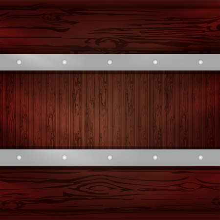 Brown abstract background with outline of boards, billboard with metal frame with rivets.のイラスト素材