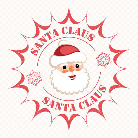 Christmas round sign with a cute Santa Claus face and snowflakes with text.のイラスト素材