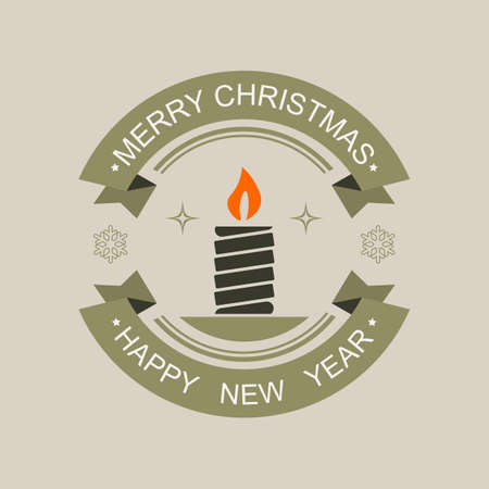 Christmas round sign of a green black hue with the silhouette of an abstract candle with a burning red flame.のイラスト素材
