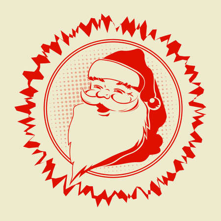 Christmas round red frame with a silhouette of Santa Claus.のイラスト素材
