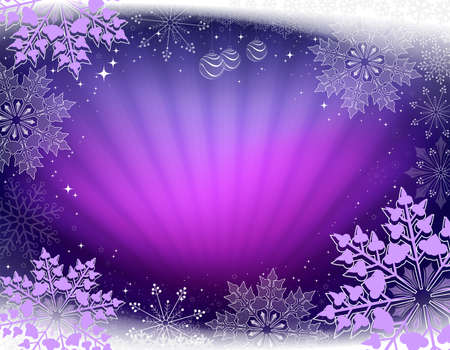 Christmas design in dark purple with rays of light and beautiful snowflakes.のイラスト素材