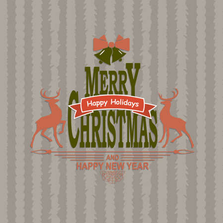 Christmas striped composition with text, bells and two deers.のイラスト素材