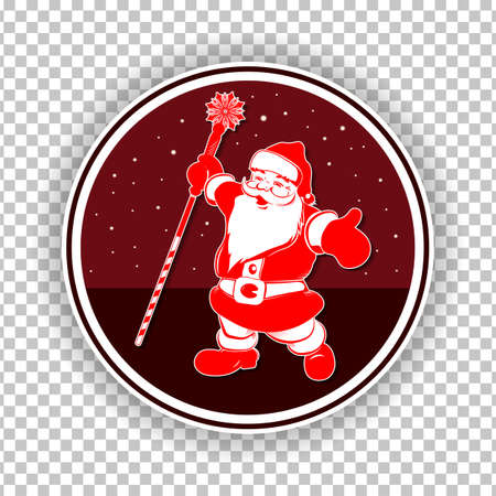 Round red sign with a silhouette of Santa Claus with a staff, design element.のイラスト素材