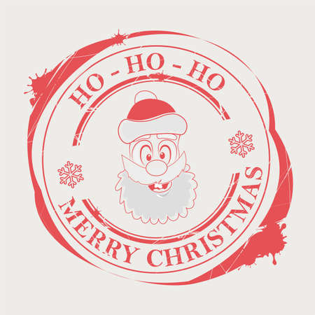 Christmas red stamp with a funny Santa Claus face and text, design element.のイラスト素材