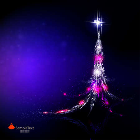 Dark blue Christmas composition with silhouette of abstract Christmas tree.のイラスト素材