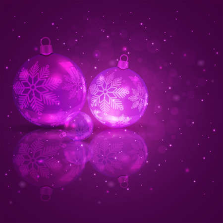 Christmas design in dark purple with a set of Christmas shiny balls with snowflakes.のイラスト素材