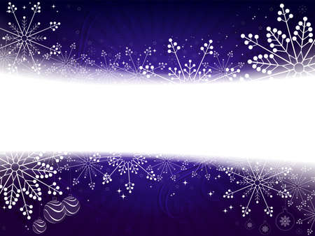Christmas blue background with a silhouette of balls and a set of elegant, delicate snowflakes, frame.のイラスト素材
