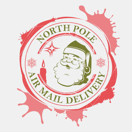 Christmas print with a silhouette of Santa Claus, red and green with large blots, design element.のイラスト素材