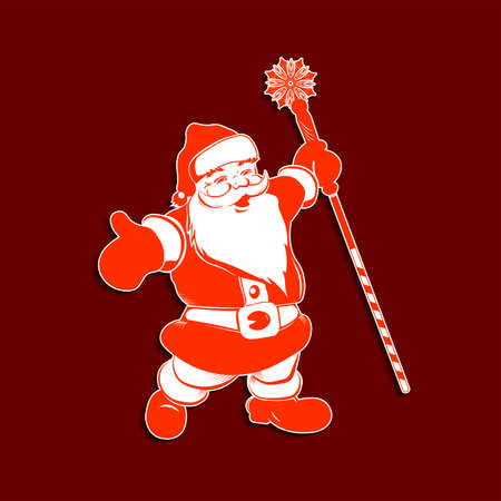 Composition with a silhouette of Santa Claus with a striped staff with a snowflake.のイラスト素材