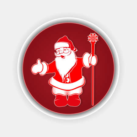 Christmas composition with a red silhouette of Santa Claus with a staff with a snowflake.のイラスト素材