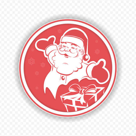 Christmas round sign inside Santa Claus with arms and box spread, design element.のイラスト素材
