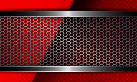 Geometric abstract red embossed design with metal mesh frame.のイラスト素材
