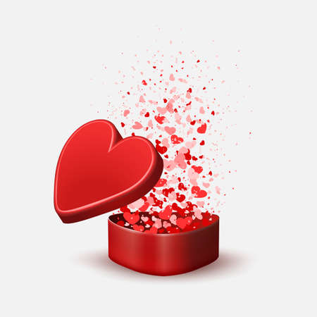 Composition with a red box and a lot of hearts, design element.のイラスト素材
