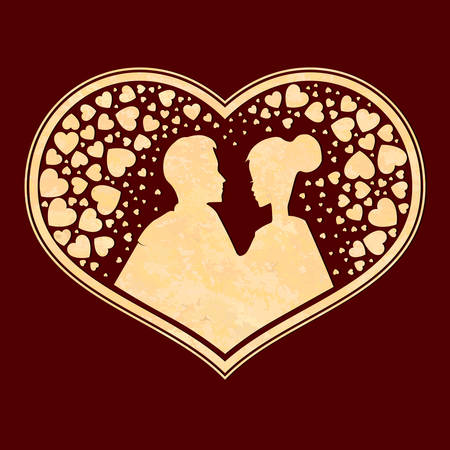 Heart silhouette composition with a man and woman in love, design element.のイラスト素材