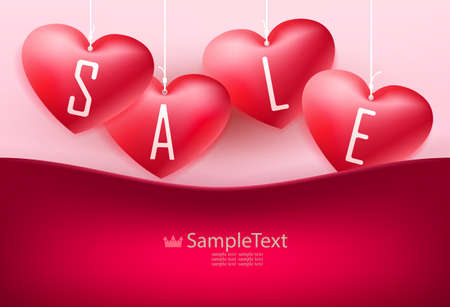 Red white composition with bright hearts with the text Sale and pocket, postcard.のイラスト素材