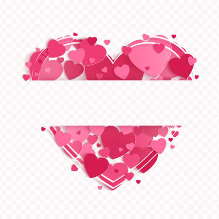 Composition from a variety of pink hearts, frame, design element.のイラスト素材
