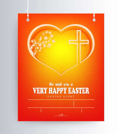 Easter orange composition with the silhouette of the heart and cross,のイラスト素材