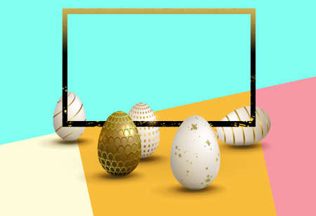 Easter multicolor composition with eggs and dark textural frame, postcard.のイラスト素材