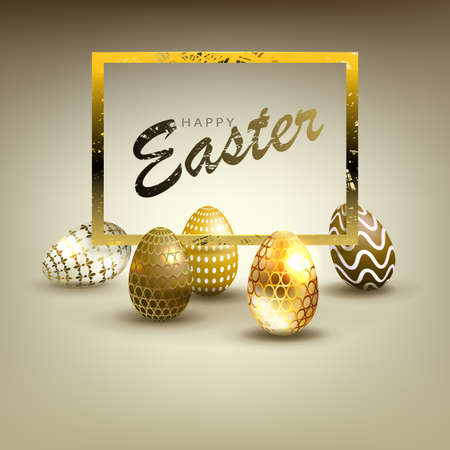 Easter beige light composition with a silhouette of golden hues and a textural frame,のイラスト素材