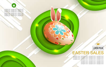 Easter light composition with a patterned egg and bunny ears,のイラスト素材