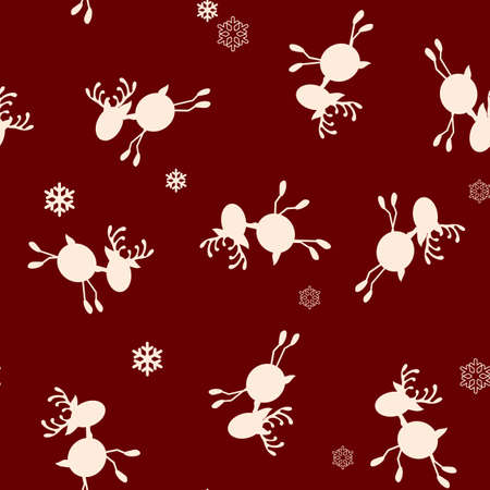 Christmas seamless background with a set of little toy deers and snowflakesのイラスト素材