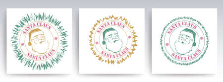 Christmas round stamp with snowflakes and silhouette of the head of Santa Claus, setのイラスト素材