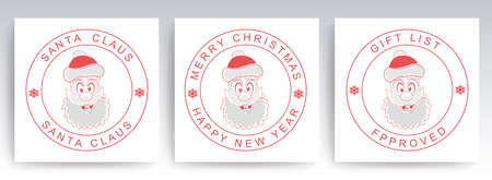 Christmas round stamp with the outline of a merry Santa Claus, setのイラスト素材