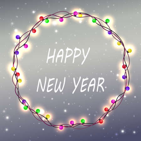 Christmas light purple design with a wreath of burning light bulbsのイラスト素材