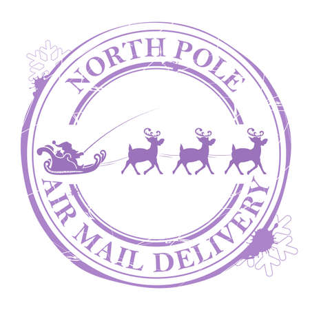 Christmas violet print with Santa Claus in a sleigh rides on deer, design element.のイラスト素材