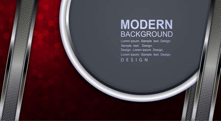 Red background with mosaic, gray round frame with a white border, stripes of a metallic shade.のイラスト素材