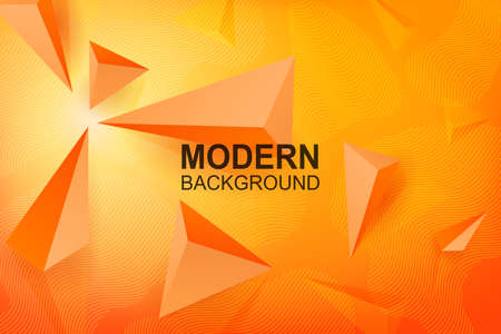 Abstract geometric yellow with orange background, triangles with 3D effect, thin light wavy stripes.