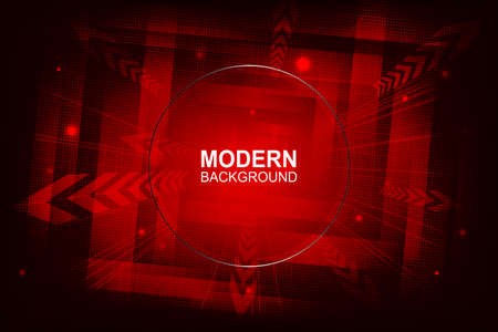 Abstract dark red background, bright arrows and stripes, round frame with a brilliant borderのイラスト素材