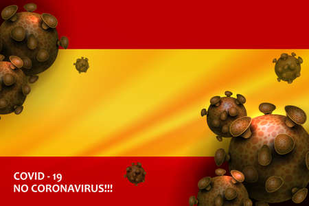Design with the silhouette of the flag of Spain. Sign of coronavirus COVID-2019. Asian flu composition.のイラスト素材