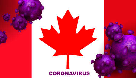 Design with the silhouette of the flag of Canada and the abstract silhouette of the element of the coronavirus.のイラスト素材