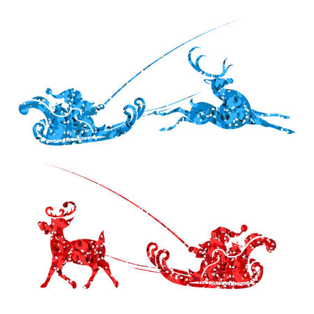 Element of Christmas composition. Texture silhouette of Santa Claus rides in a sleigh on a reindeerのイラスト素材