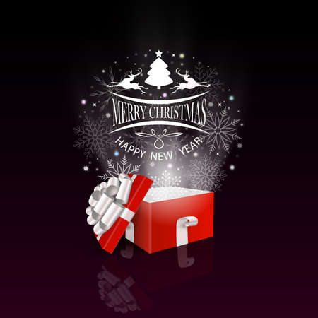 Element for Christmas composition. Red box with reflection and white bow, set of snowflakesのイラスト素材