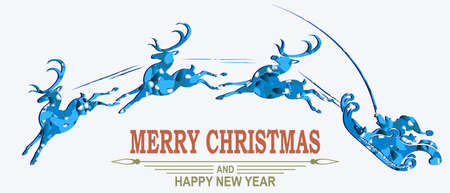 Element of Christmas composition.Textured blue silhouette of Santa Claus quickly rushes in reindeer harnessのイラスト素材