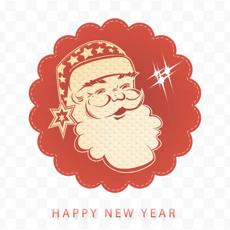 Element for Christmas composition. Texture silhouette of Santa Claus face, round emblem with intertwined braidのイラスト素材