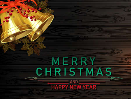 Christmas composition, bells and snowflakes of a golden hue, berries and a red bowのイラスト素材