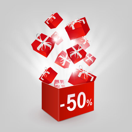 Festive design element, red box, set of boxes with glitter like flashのイラスト素材