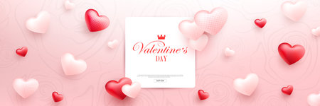 Valentine s day, light composition with a set of hearts, white square frameのイラスト素材