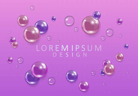 Purple texture composition with multicolored glass balls, water drops.のイラスト素材