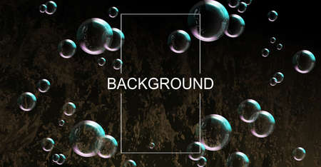Black texture composition, multicolored soap bubbles of various diameters