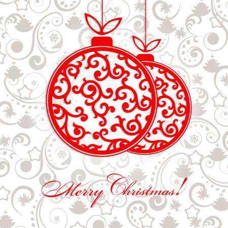 Red ball with a pattern on a pendant, Christmas gorgeous card with abstract festive elements.のイラスト素材