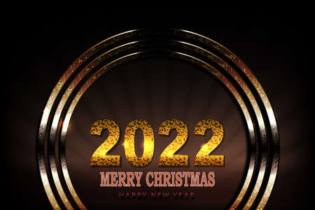 Happy new year 2022, new year card with abstract golden circles, shiny mosaic.