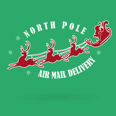 Christmas green illustration with Santa Claus with reindeer, air mail, i design element.のイラスト素材